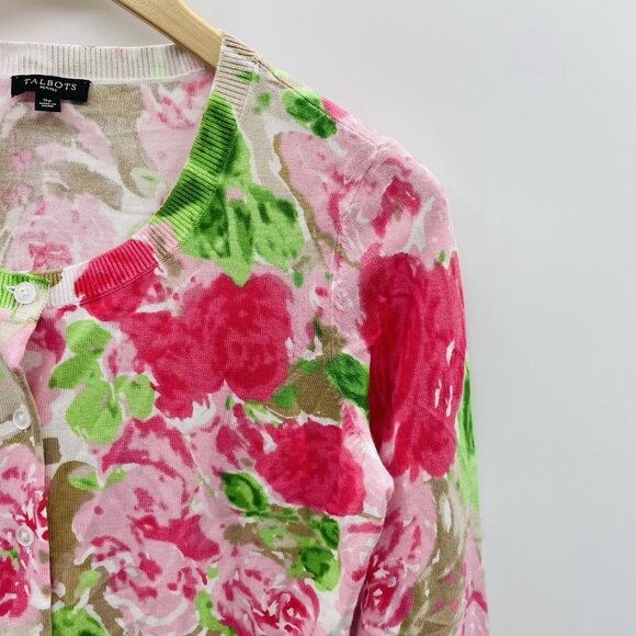 Talbots Petite Womens Size SP Small Floral Button Down Cardigan Sweater 1166 - Picture 3 of 6